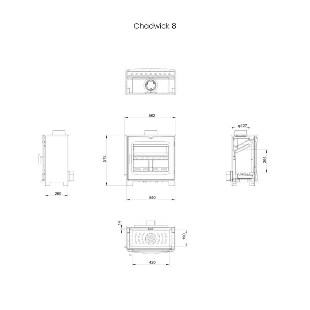 Woodford Chadwick Multifuel Wood burning Stove 5kw (three sizes, 5kW